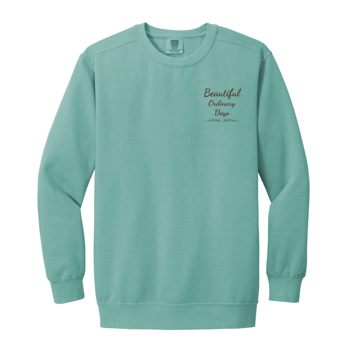 Comfort Colors Seafoam crewneck sweatshirt featuring Beautiful Ordinary Days front chest logo from the Signature Vintage Collection.