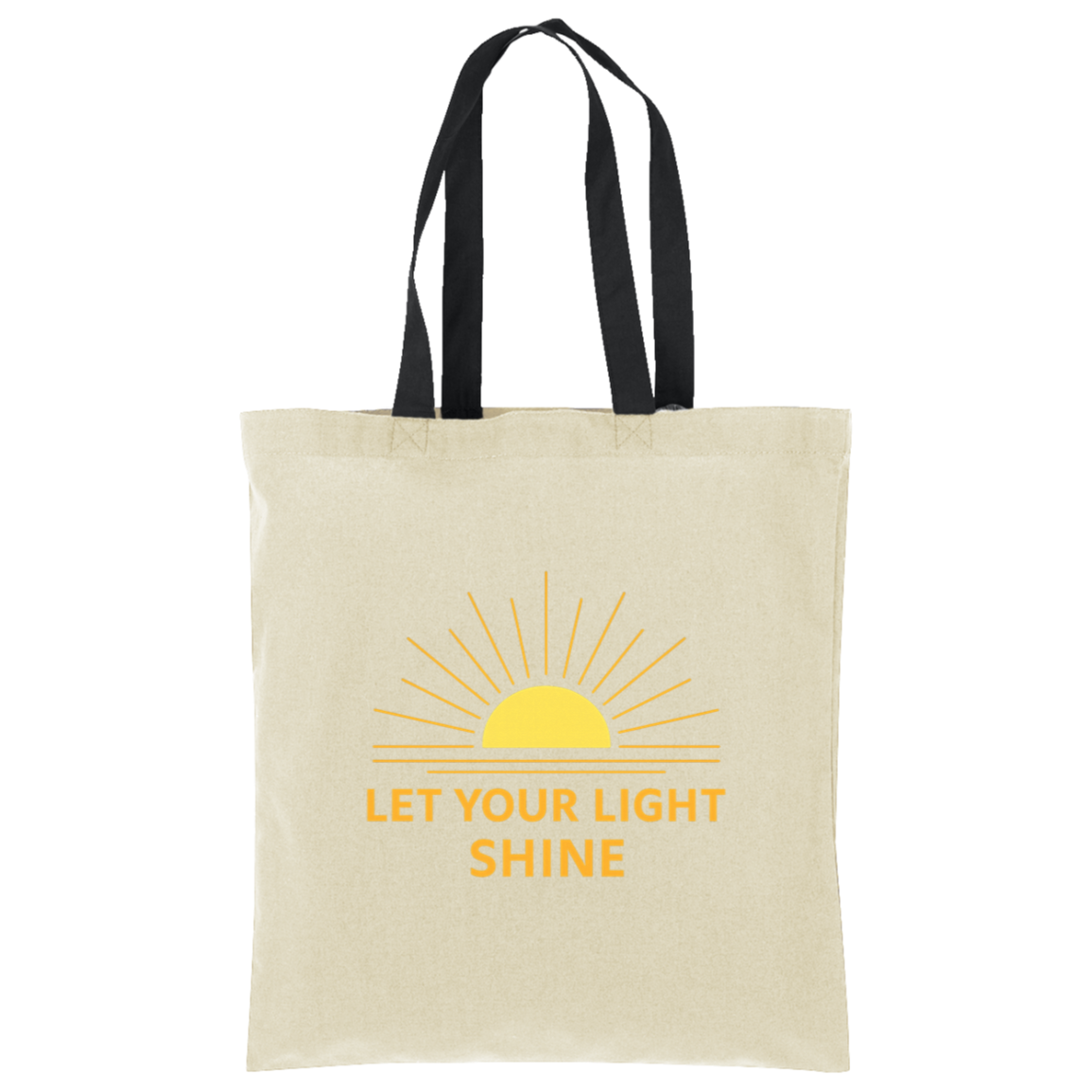 Let Your Light Shine Christian tote bag with sunburst design