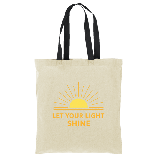 Let Your Light Shine Christian tote bag with sunburst design