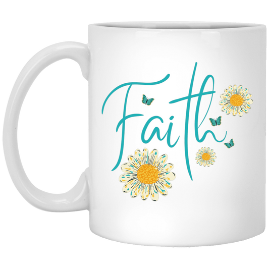 11 oz ceramic coffee mug featuring the Faith Floral inspirational design
