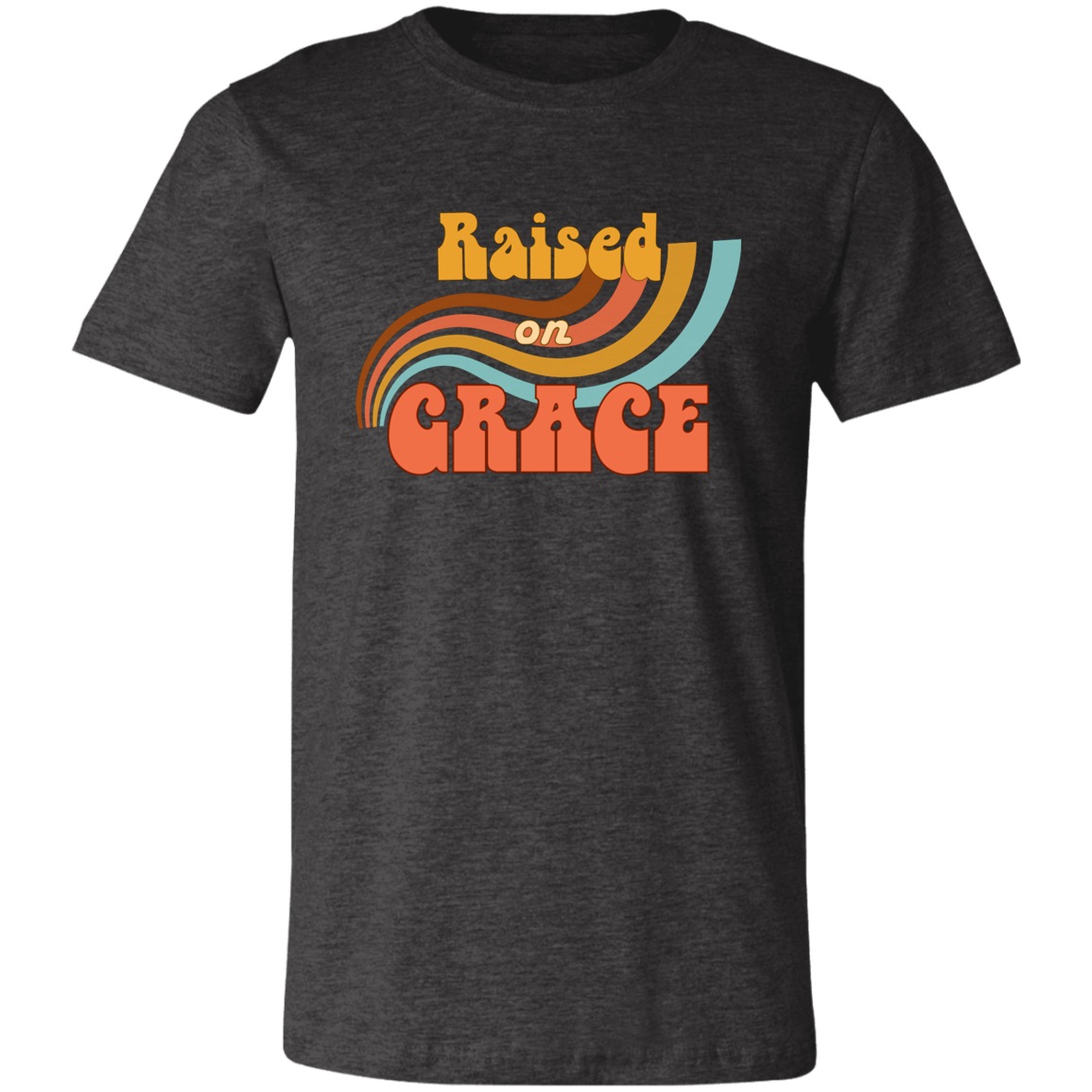 Raised on Grace soulful vintage graphic tee featuring retro-inspired typography and faith-inspired message on a Bella + Canvas unisex shirt