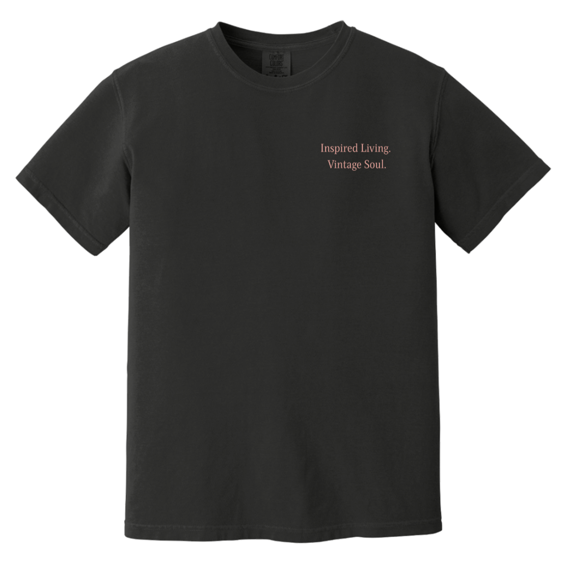Comfort Colors Black t-shirt featuring an Inspired Living Vintage Soul left chest design from the Signature Vintage Collection.