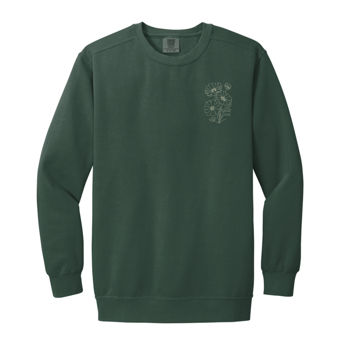 Blue Spruce Comfort Colors sweatshirt with vintage-inspired floral artwork.