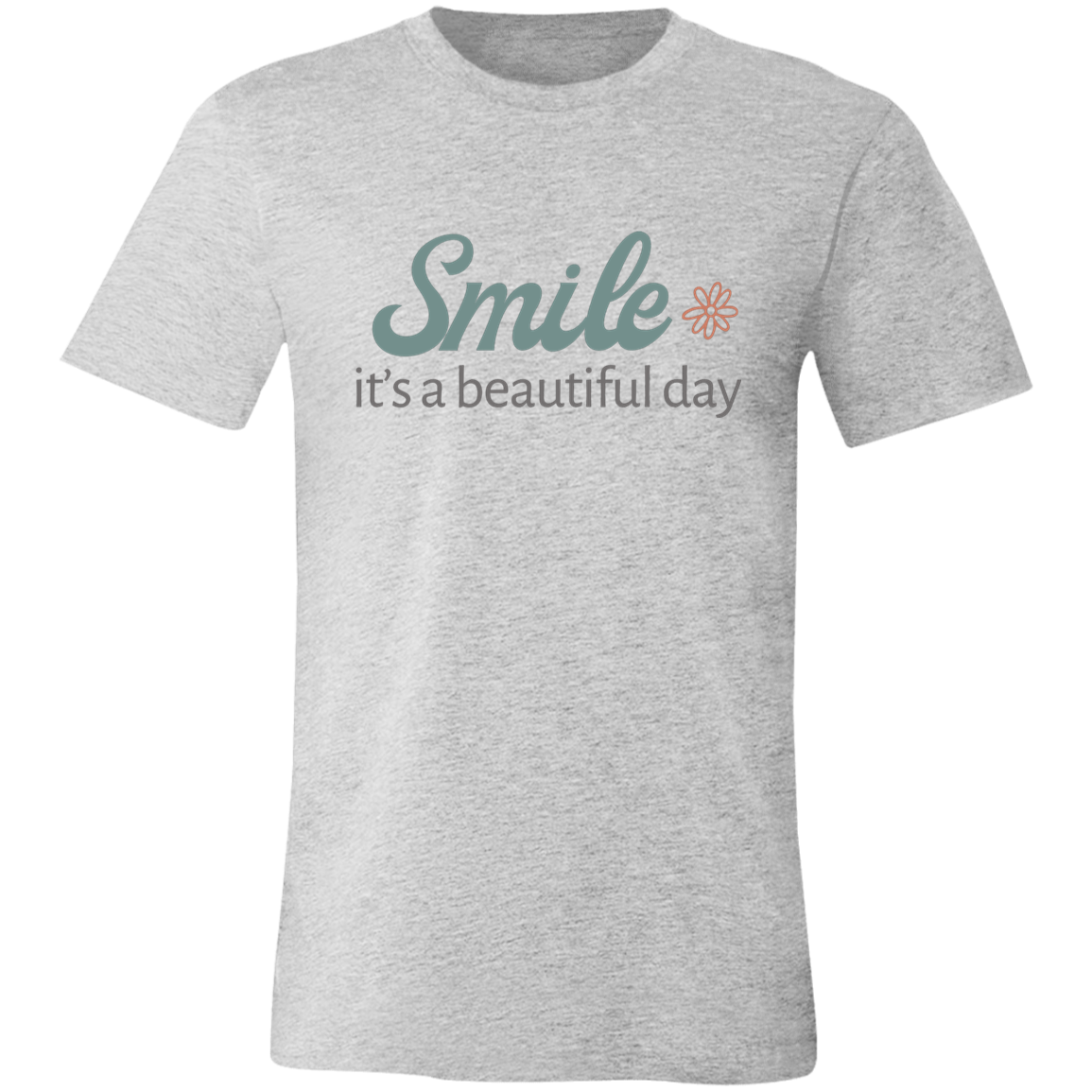 Heather gray inspirational graphic t-shirt featuring the phrase “Smile It’s a Beautiful Day”