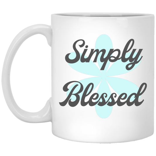 11 oz ceramic coffee mug featuring the Simply Blessed inspirational design
