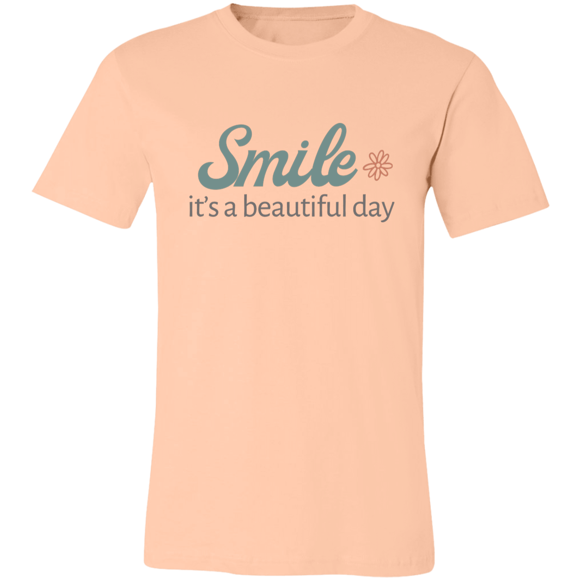 Heather peach inspirational graphic t-shirt featuring the phrase “Smile It’s a Beautiful Day”