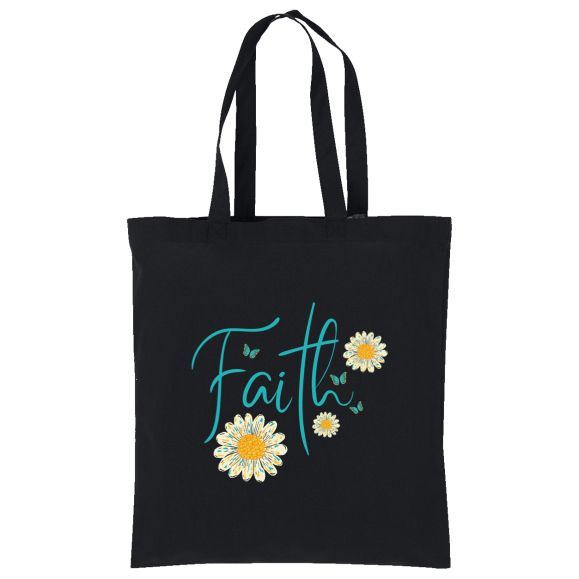 Faith floral inspirational canvas tote bag in black
