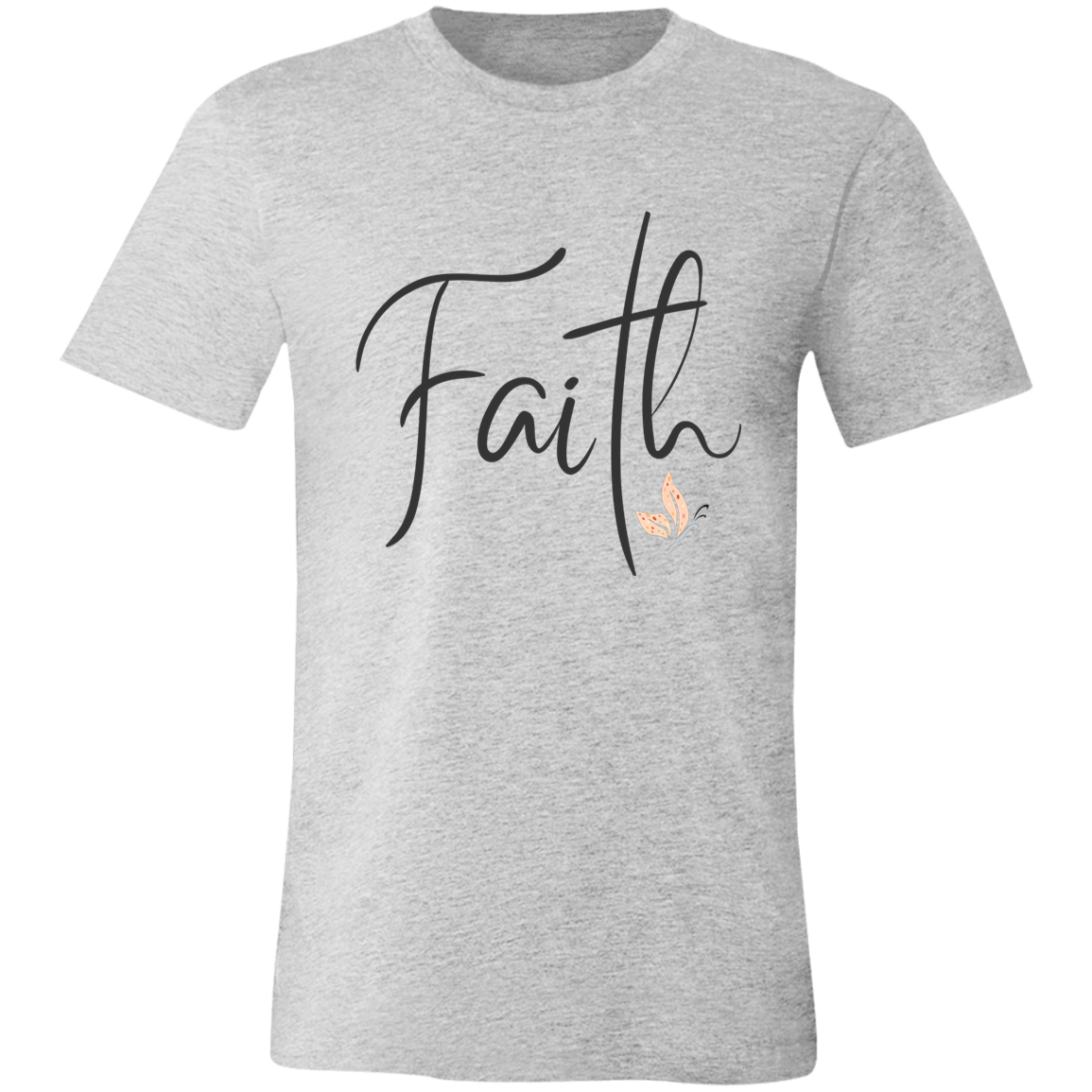 Minimalist Faith Christian t-shirt in script lettering on Bella Canvas unisex tee heather gray.