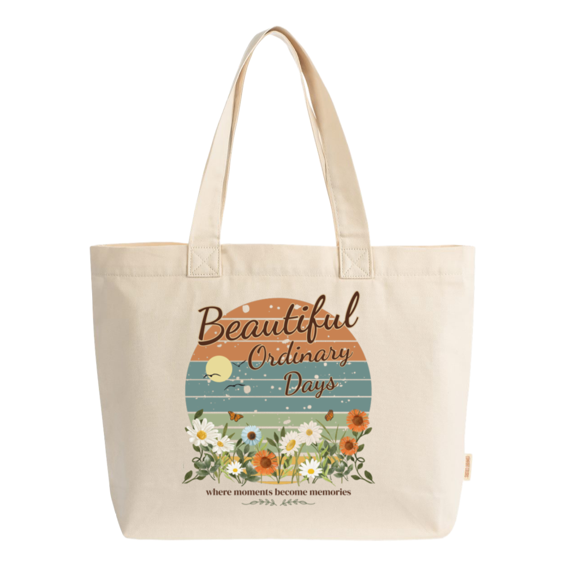 Comfort Colors ivory Everyday Zip Tote featuring Beautiful Ordinary Days vintage-inspired artwork with floral accents and nostalgic typography.