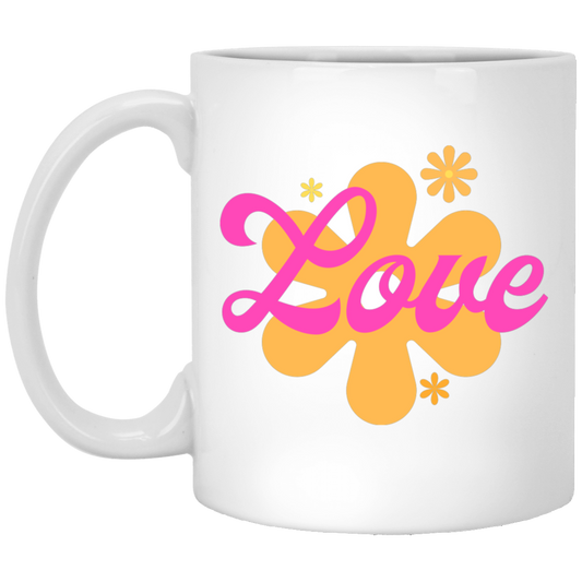 11 oz ceramic coffee mug featuring the Love Retro inspirational design
