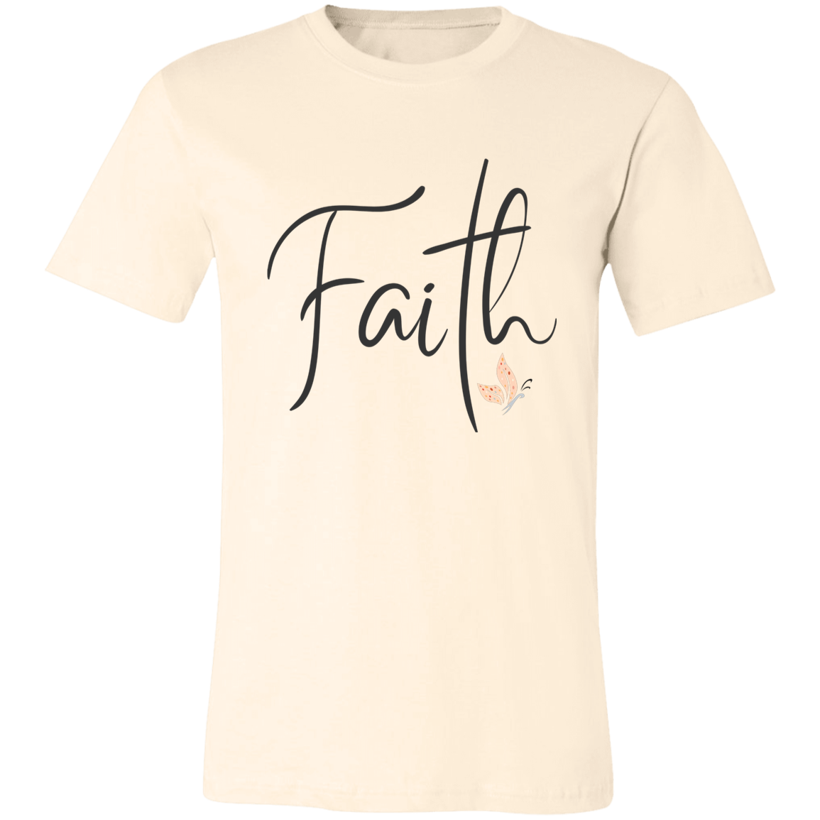 Minimalist Faith Christian t-shirt in script lettering on Bella Canvas unisex tee available in cream 
