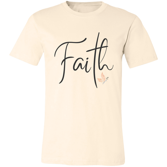 Minimalist Faith Christian t-shirt in script lettering on Bella Canvas unisex tee available in cream 