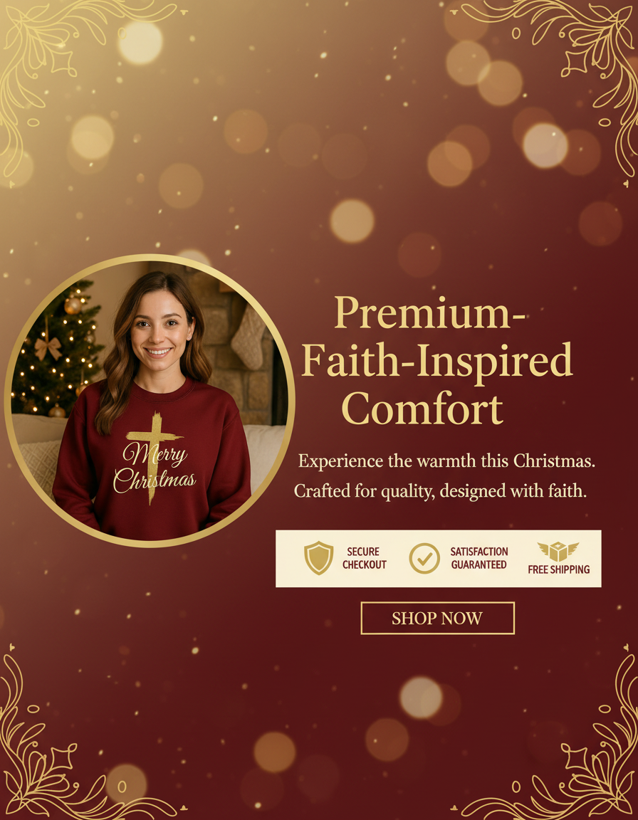 Merry Christmas Gold Cross Sweatshirt Banner with Safety Badges