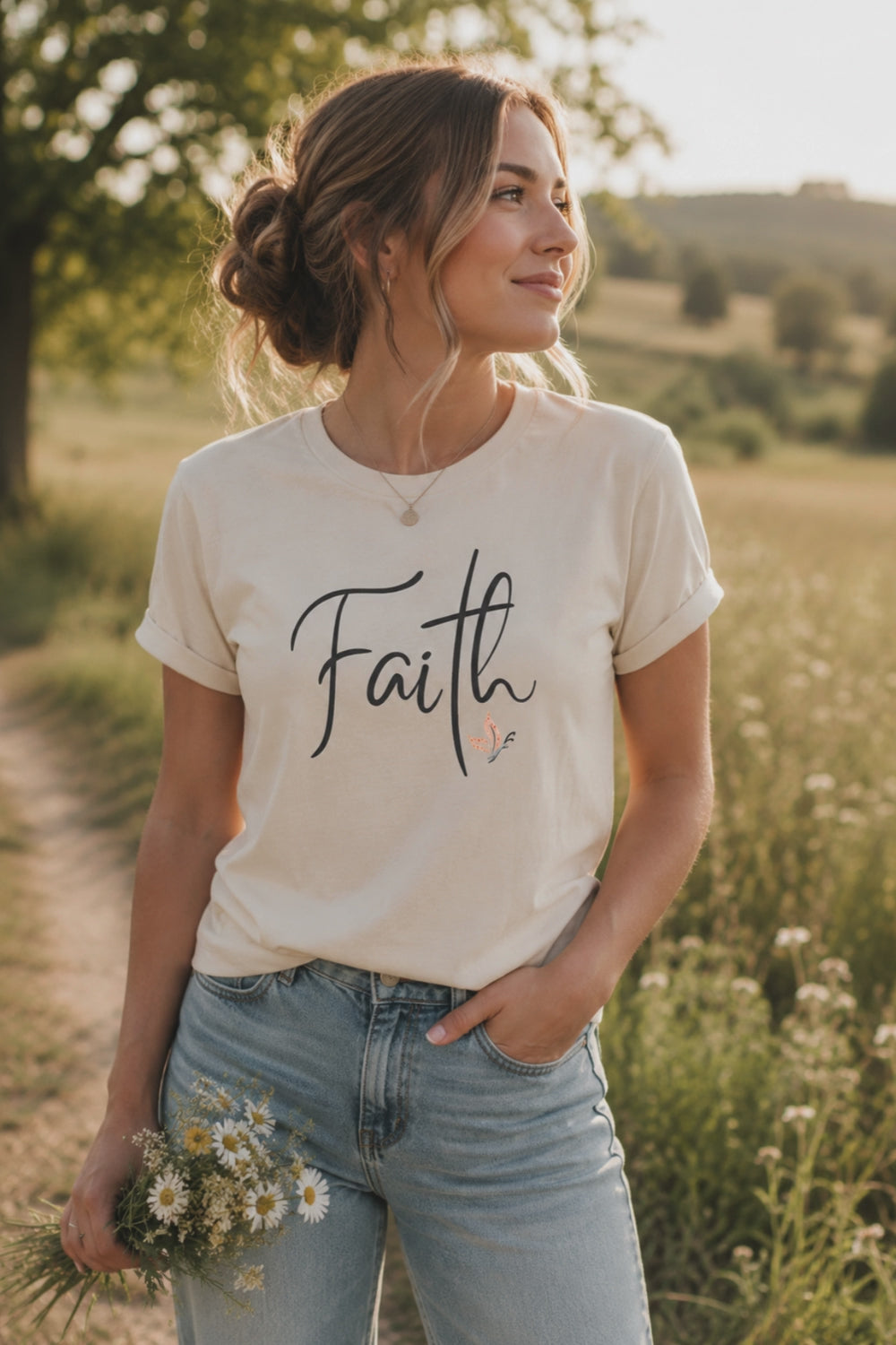 Minimalist Faith Christian t-shirt video featuring soft neutral colors, lifestyle mockups, and inspirational faith-based apparel styling for everyday wear.